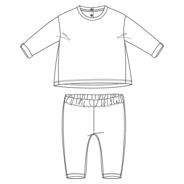 Çocuklar için pantalon resimli tişört. Bebek kızlar için kıyafet tasarımı. 