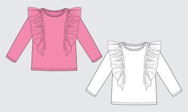 Vektör kızlar elbise tasarımı vektör illüstrasyon beyaz ve pembe renk şablonu 