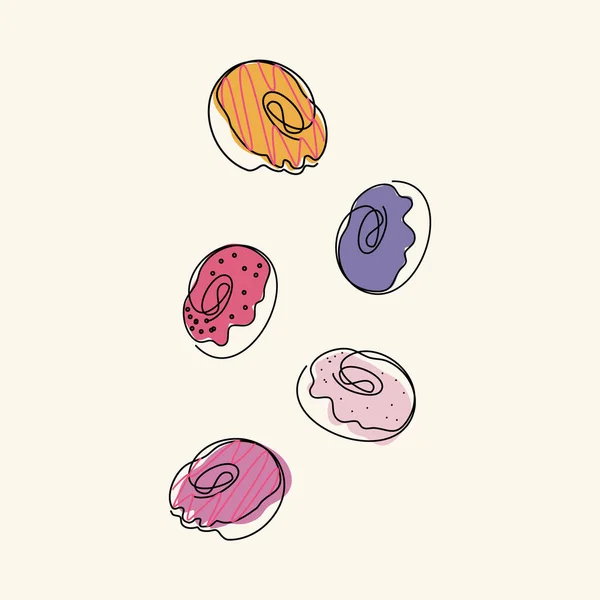 Mão Donuts Desenhados Conjunto —  Vetores de Stock