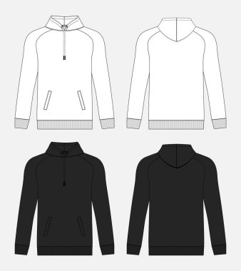 Siyah beyaz vektör illüstrasyonlu sweatshirt seti