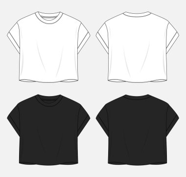 t-shirt vektör kümesi ve boş siyah ön görünüm.