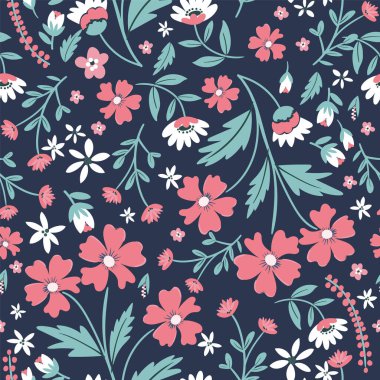 Mavi ve pembe güllü çiçek deseni