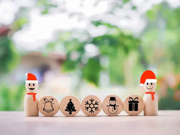 Dřevěný Sněhulák Vánoční Ikony Pro Vánoční Dekorace Pozadí — Stock fotografie