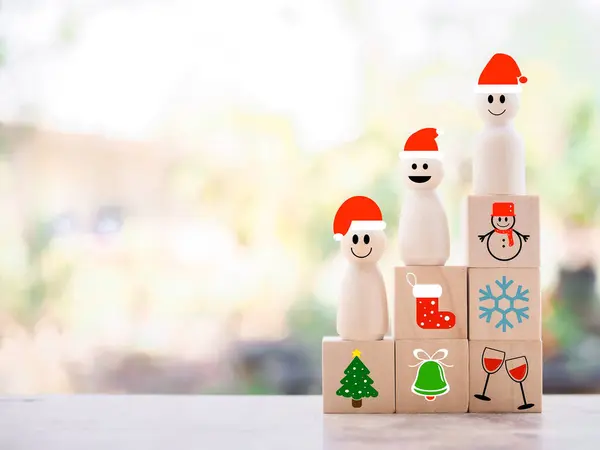 Dřevěný Sněhulák Vánoční Ikony Pro Vánoční Dekorace Pozadí — Stock fotografie