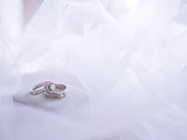 Acessórios Casamento Anéis Casamento Noivado Diamante Caixa Branca Dia Dos — Fotografia de Stock