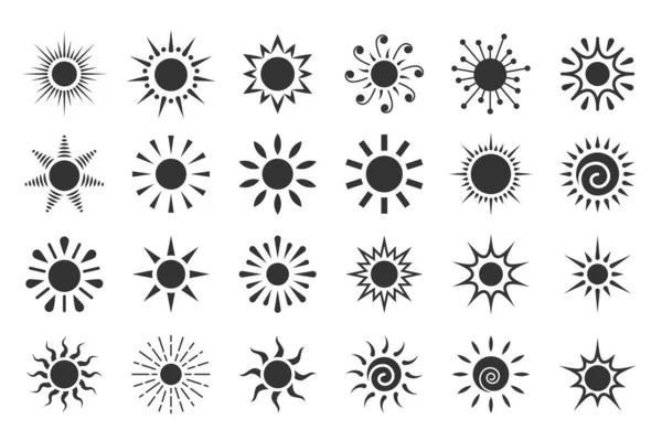 Sun Flat Icon Set Various Shape Sunshine Star Cartoon Summer — Stockvector
