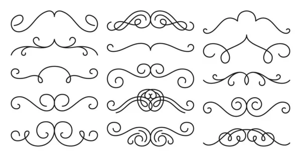 Divider Border Calligraphy Decor Set Frame Linear Victorian Flourishes Vintage — Stock vektor