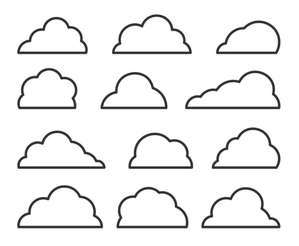 Clouds Black Thin Line Icon Set Outline Database Network Internet — Image vectorielle