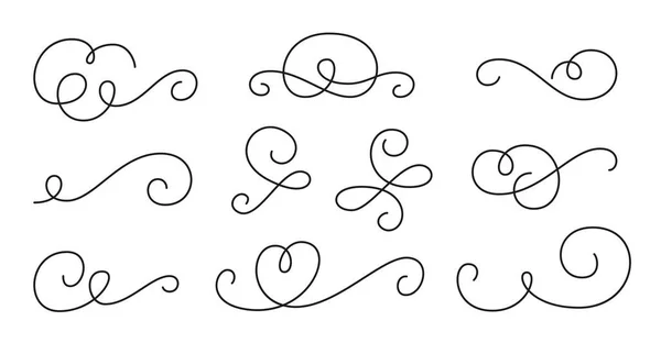 Black Line Calligraphic Vintage Swirl Set Classic Antique Typographic Filigree — Stock Vector