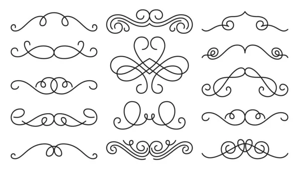 Vintage Swirl Ornament Line Flourish Set Filigree Calligraphic Ornamental Curls — Stock Vector