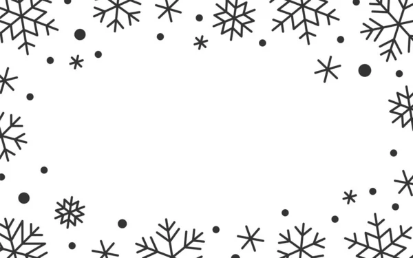 Снежинка Зимняя Линейная Граница Украшенная Рамка Копировальным Пространством Падающие Ледяные — стоковый вектор