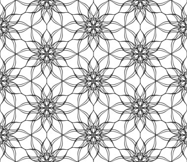 Tekrar et, çiçek pürüzsüz desen. Siyah ve beyaz sınırsız arka plan. Soyut geometrik altıgen süs eşyası. Sonu gelmeyen grafiksel modern tekrarlama kalıbı. Moda monokrom retro dekoru