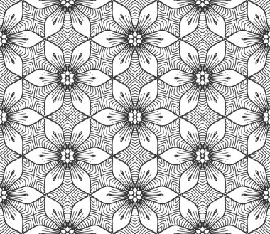 Çiçeksiz desen. Sonsuz el çizimi soyut çiçek halısı. Retro siyah dantel kumaş fon. Modern düz moda bahar bitki dokusu. Klasik zarif duvar kağıdı ambalajı kağıt baskısı