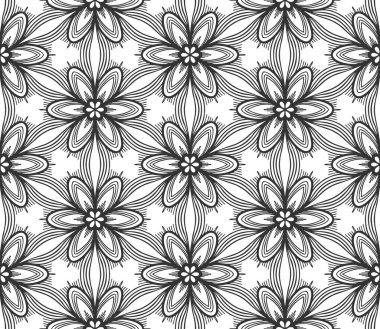 Siyah dantelli çiçek deseni. Sonsuz çiçekli arka plan. Dekoratif bahar tekstil baskısı tasarımı. Klasik geometrik ambalaj kağıdı süsü. Kumaş tomurcukları oyulmuş halı. Doğa bitkisi tekrar kiremit