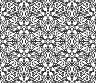 Soyut siyah geometrik çiçek desenli. Moda şekilli kumaş deseni. Moda retro tarzı çiçek halısı dekoratif vintage dekoratif altıgen tek renkli duvar kağıdı arka planı