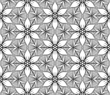 Retro soyut, dikişsiz çiçek deseni. Kağıt kaplama düz botanik tasarımı. Tekstil bitkisel süs. Tek renkli süslemeli arka plan. Dantelli kumaş dekoru. Klasik geometrik yaprak arkaplanı