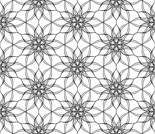Tekrar et, çiçek pürüzsüz desen. Siyah ve beyaz sınırsız arka plan. Soyut geometrik altıgen süs eşyası. Sonu gelmeyen grafiksel modern tekrarlama kalıbı. Moda monokrom retro dekoru