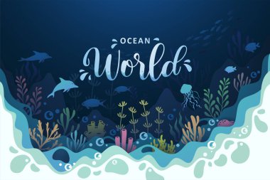 Okyanus manzarası sualtı dünyası illüstrasyonu