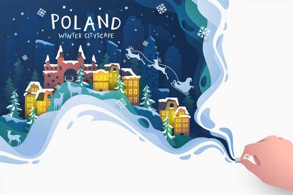 Знаменитый Туристический Плакат Польши Зимой — стоковый вектор