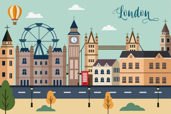 London Skyline Concept Flat Vector Illustration Ταξίδι Στο Λονδίνο Ορίζοντα Διάνυσμα Αρχείου