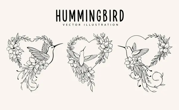 Kolibri Botanische Liebe Frame Vektor Illustration lizenzfreie Stockvektoren