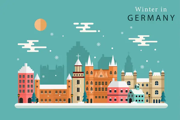 Inverno Alemanha Skyline Conceito Plana Vetor Ilustração Viajar Para Inverno Ilustrações De Stock Royalty-Free