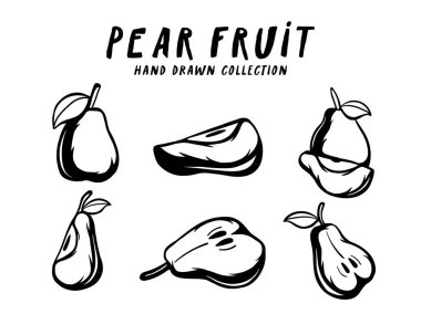 Beyaz arka planda armut meyveli el çizimi kavramı