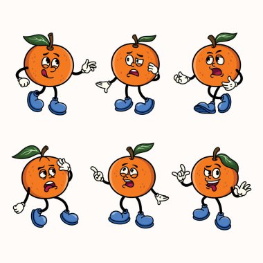 Çeşitli Pozisyonlar ve İfadelerle Geleneksel Portakal Çizgi Filmleri