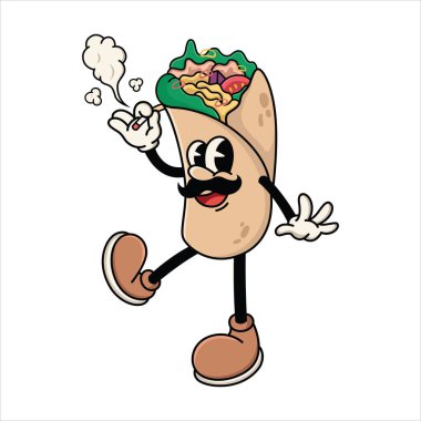 Bıyıklı Komik Burrito Çizgi Film Maskotu, Meksika Yemek Karakteri