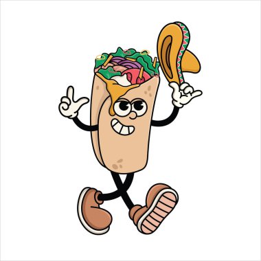 Klasik Burrito Maskot Vektörü, Meksika Yemek Çizgi Filmi Karakterleri