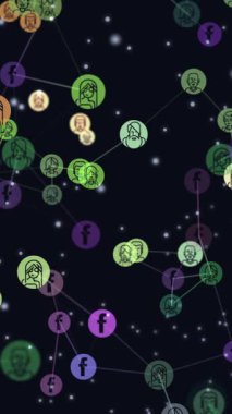 Dijital, motion grafik video animasyon ağ soyut kullanıcılar, online topluluk, uçan afiş, Facebook simgeler. insanlar arasında sosyal ağların popülerlik büyüyen kavramı.