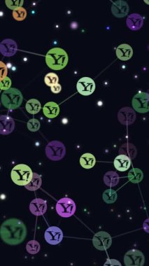 Dijital, motion grafik video animasyon uçan soyut sosyal ağ, online topluluk, afiş, Yahoo simgeleri. Yahoo arama motoru insanlar arasında popülerlik büyüyen kavramı