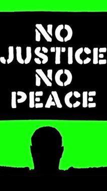 Animasyon. Protestocuların siyah siluetinde posterler var, kafasının üstünde pankart, slogan var: Yeşil arka plan. ABD ve Avrupa 'da siyahların hak ve özgürlüklerini destekleme eylemi.