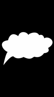 Animasyon. Siyah arkaplanda yazı yazmak için alanı olan boş beyaz konuşma balonu. Hayal gücü, fikir ve başlangıç konsepti. çizgi film ve çizgi roman