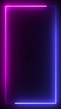 Işık animasyonu. Neon pembe ve mor, göz kırpan ve ışıldayan çerçeve, siyah bir arkaplanda..