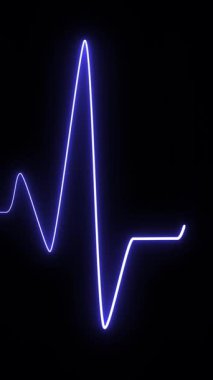 Işık, parlayan neon animasyon. Mavi Kalp Hattı, Kalp ritmi, nabız. Soyut kalp siyah arkaplanda kardiyogramı yener.
