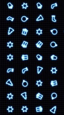 Noel, Yeni Yıl ikonları animasyon döngüsü. Kusursuz bir arka plan. Küçük, neon, grafik olarak çizilmiş, Noel, yeni yıl simgeleri siyah arkaplanda yavaşça döner