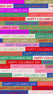 Columbus günün kutlu olsun. Geçmişi. Kusursuz desen. Döngü mozaik animasyonu. çok renkli, yanıp sönen metin simgelerine sahip pankart veya arkaplan.