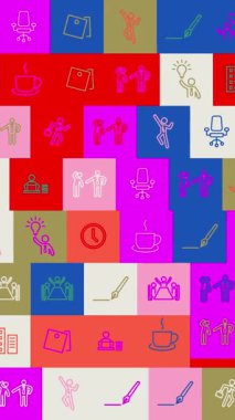 Mutlu Patronlar Günü. Geçmişi. Kusursuz desen. Döngü mozaik animasyonu. çok renkli, yanıp sönen simgeler, logolar veya çizimler içeren pankart veya arkaplan.