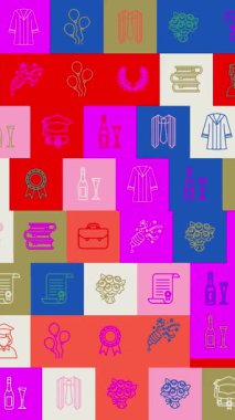 Dünya Öğrenciler Günü. Geçmişi. Kusursuz desen. Döngü mozaik animasyonu. çok renkli, yanıp sönen simgeler, logolar veya çizimler içeren pankart veya arkaplan.