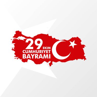 Türkiye Cumhuriyet Günü Ulusal Kutlama Kartı - İngilizce 29 Ekim, Cumhuriyet Günü Typographic Rozeti. 29 Ekim Cumhuriyet Bayram Kutlu Olsun Şablon Kartı. Türkiye Cumhuriyet Günü Typographic Rozeti.