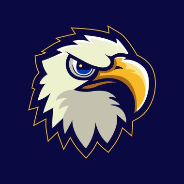 Basketbol, beyzbol, futbol ya da diğer oyunlar için düz stil Kartal maskotu logosu. Koyu arkaplanda kartal yüz vektör çizimi.