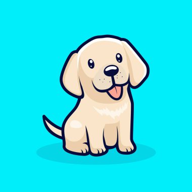 Çocuk kitabı illüstrasyonu için sevimli Labrador köpeği çizgi film karakteri çizimi. Köpek stili çıkartma tasarımı. Hayvan karakter simgesi, logo, maskot.