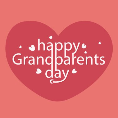 Mutlu büyükanneler ve büyükbabalar günü kırmızı renk aşk arka planında kalp şekilleri olan yaratıcı harf vektör çizimleri.  