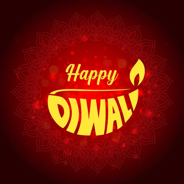 Diwali Festival Dovolená Typografie Design Diya Lampa Požární Osvětlení Červeném — Stockový vektor
