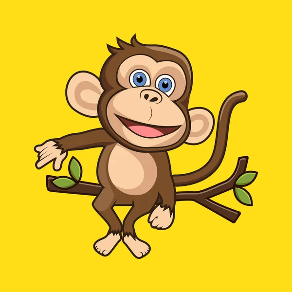 Macaco Desenho Animado Adorável Sentado Uma Árvore Vetor Ilustração Estilo —  Vetores de Stock