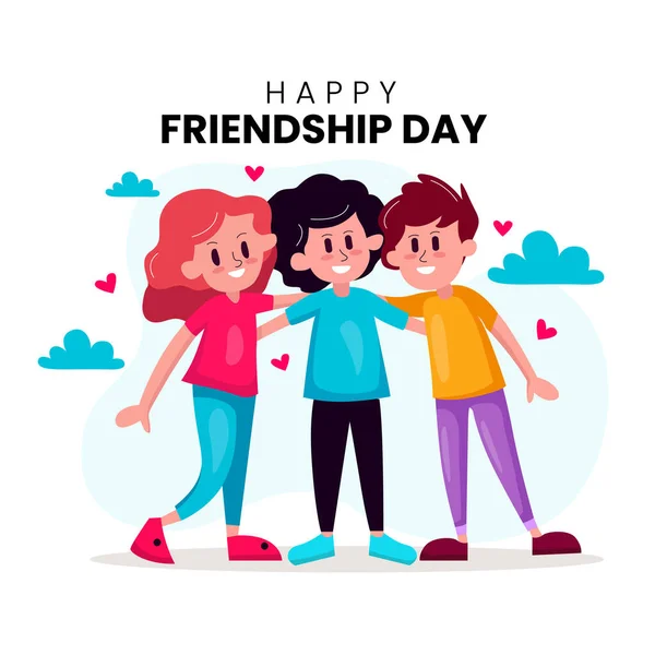 Happy Friendship Day Cute Cartoon Character Illustration Young Boys Girls — Stock Vector