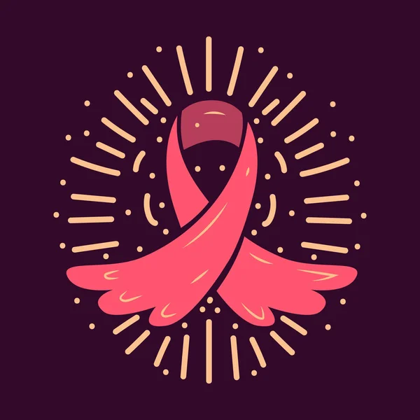 がんリボンベクター手描きのイラストは がん認知月を祝います ピンクのリボンフラットイラスト リボンアイコン — ストックベクタ