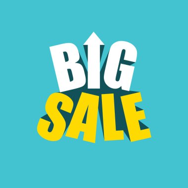 Modern tipografi resimli büyük indirimli pankart tasarımı. İndirimli tanıtım tasarımı pankart tasarımı. Vektör çizimi. İş tanıtım logosu, afiş, poster, broşür