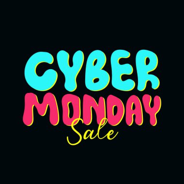 Siber pazartesi sosyal medya postası tasarımı renkli tipografi tasarımı. İş tanıtım vektörü illüstrasyonu için Siber Pazartesi satış afişi şablonu